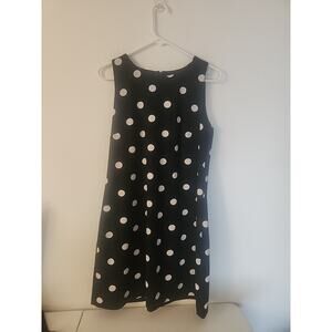 Anne Klein Dress Women’s Size 8 Straight Midi Black Polka Dots